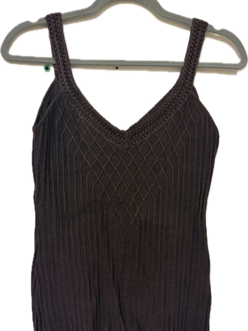 White House Black Market Brown Knit Sweater Tank Cami Size Small V-Neck Ribbed - Picture 3 of 8